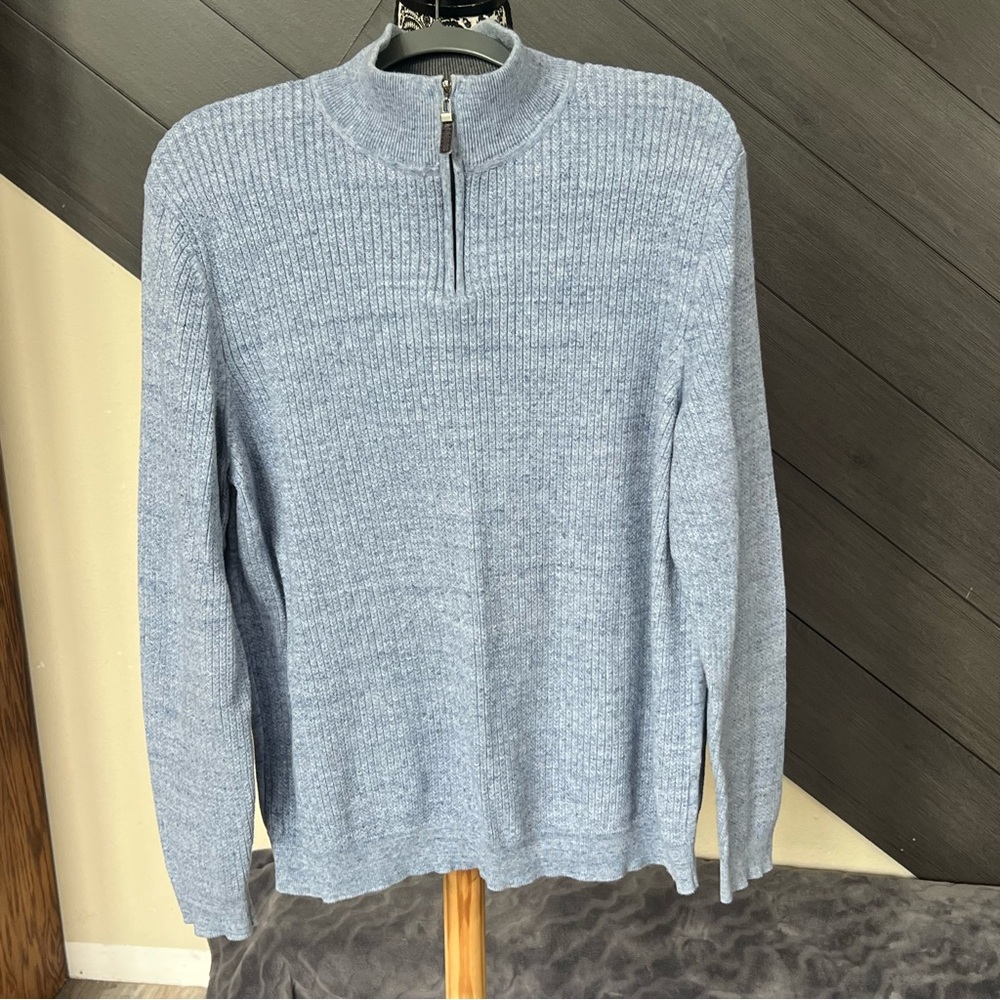 💥Tasso Elba Men's Sky Blue‎ Zip-Up V-neck Sweater💥